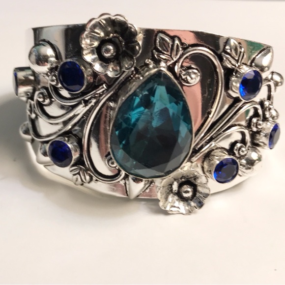 London Blue Topaz Stamped 925 Sterling Silver Cuff Bracelet - Picture 2 of 3